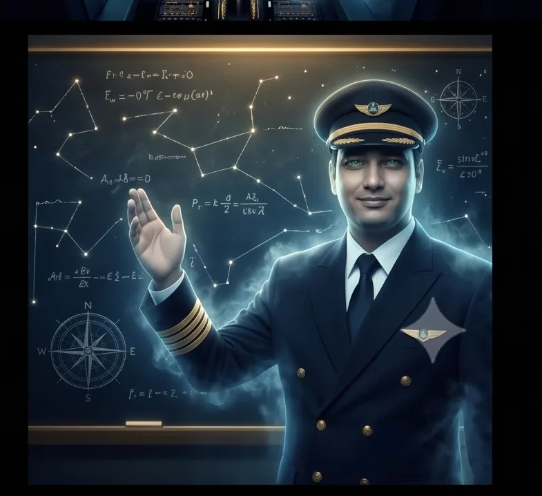 Capt. Pahil teaching navigation at a constellation chalkboard