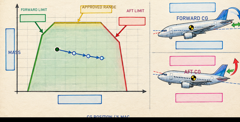 Centre of gravity envelope with forward and aft limits