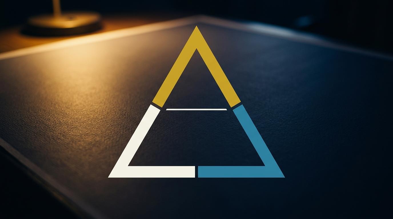 A geometric triangle diagram with distance along the top edge in gold, ground
       speed and time forming the two lower edges, showing the three-way relationship.
