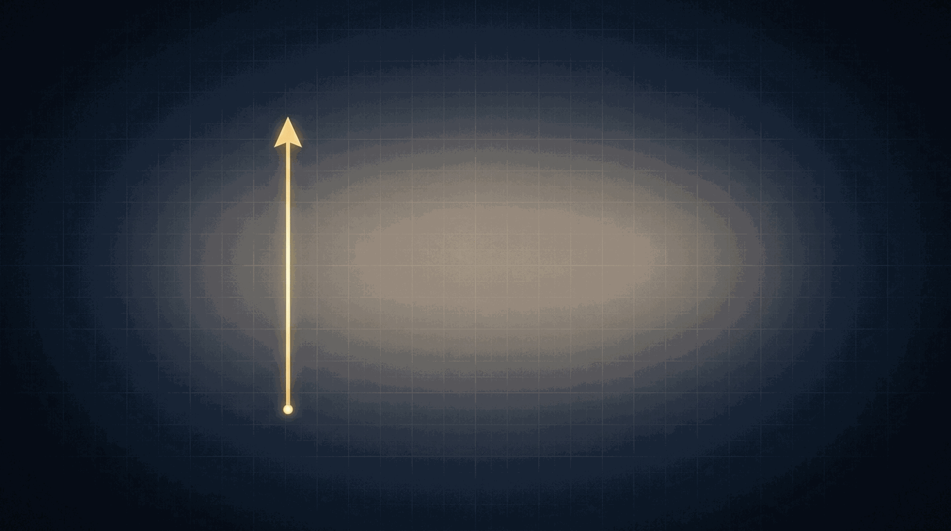 A single vertical gold arrow with one arrowhead, alone on a dark field.