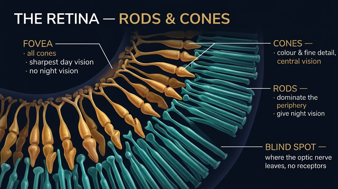 The retina — fovea, cones and rods