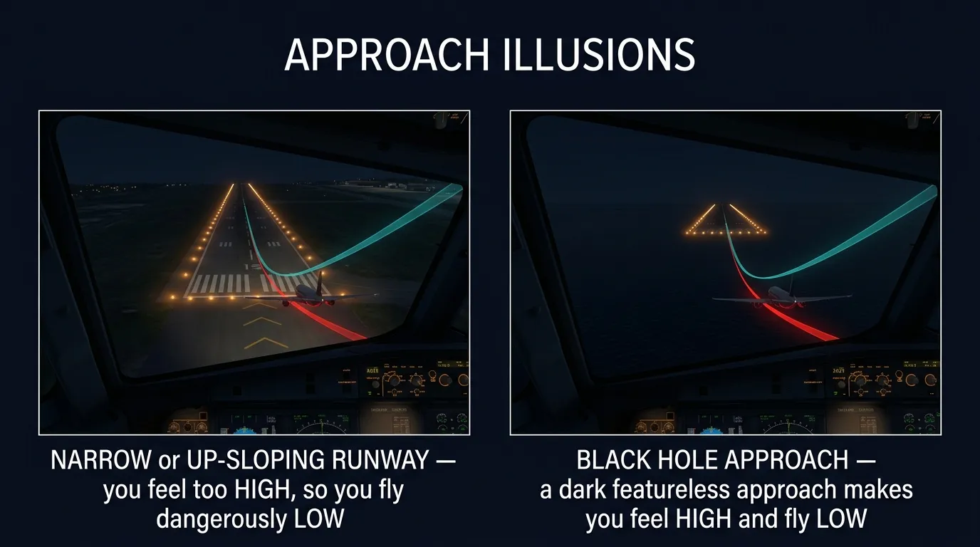 Approach and landing visual illusions