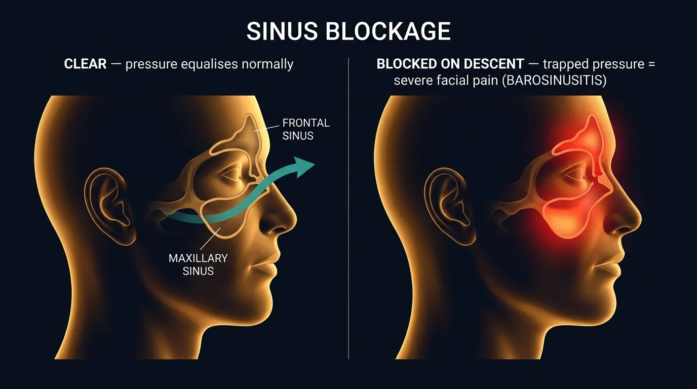 Sinus blockage and barosinusitis