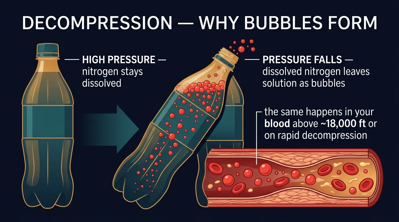 Decompression — dissolved gas comes out of solution as bubbles