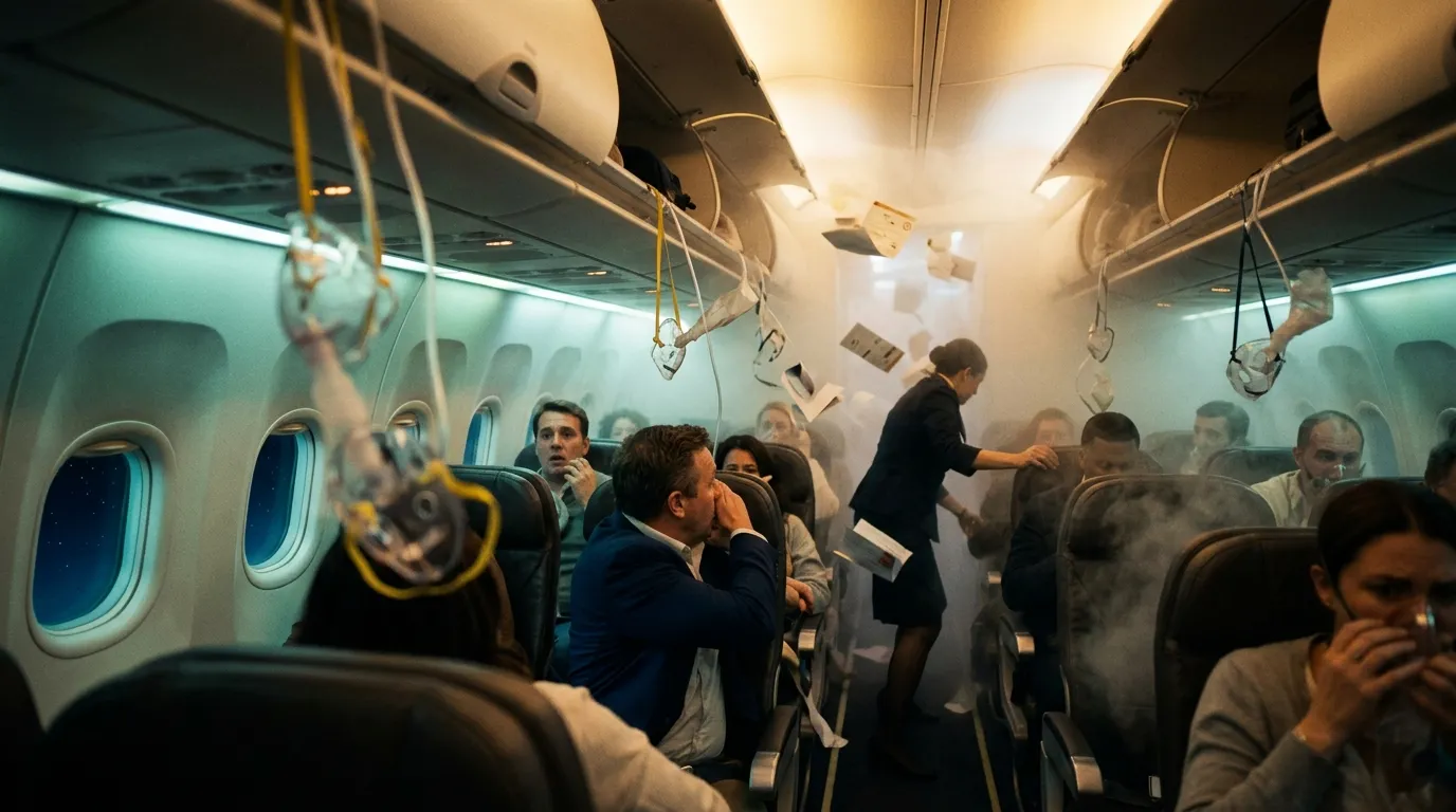 Rapid cabin decompression at altitude
