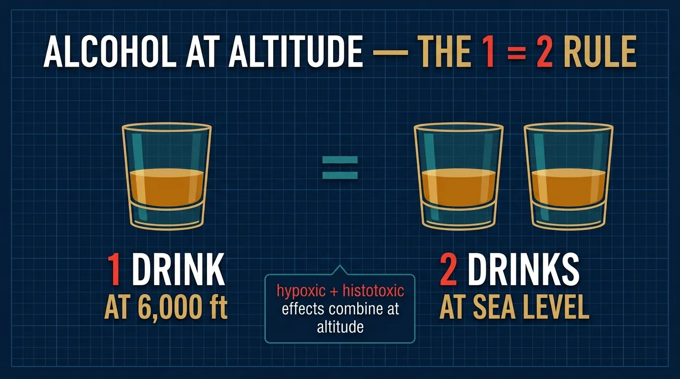 Altitude amplifies alcohol — the 1=2 rule