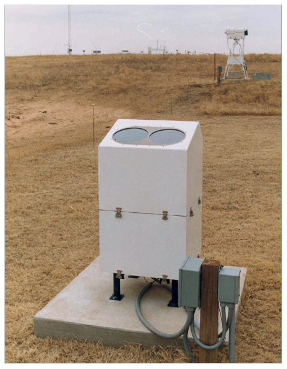 A laser ceilometer unit beside a runway.