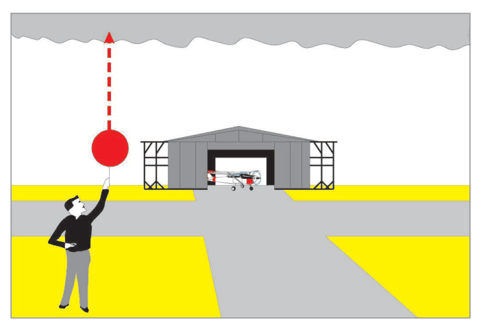 A pilot balloon released and timed until it enters the cloud base.