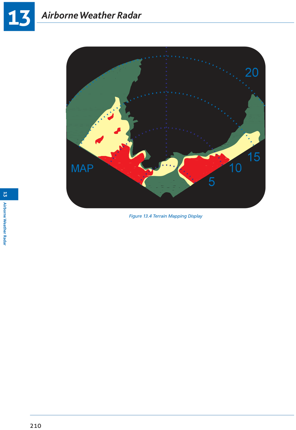 Fig 13.4: Terrain mapping display — coastlines and built-up areas give bright returns