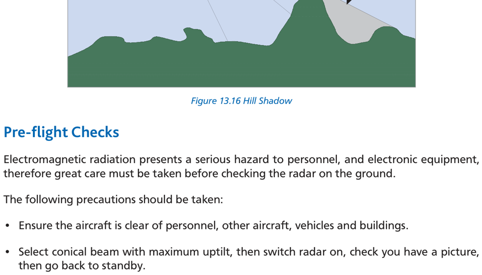 Fig 13.16: Hill shadow — radar shadow behind mountains may give false impression of water/lakes