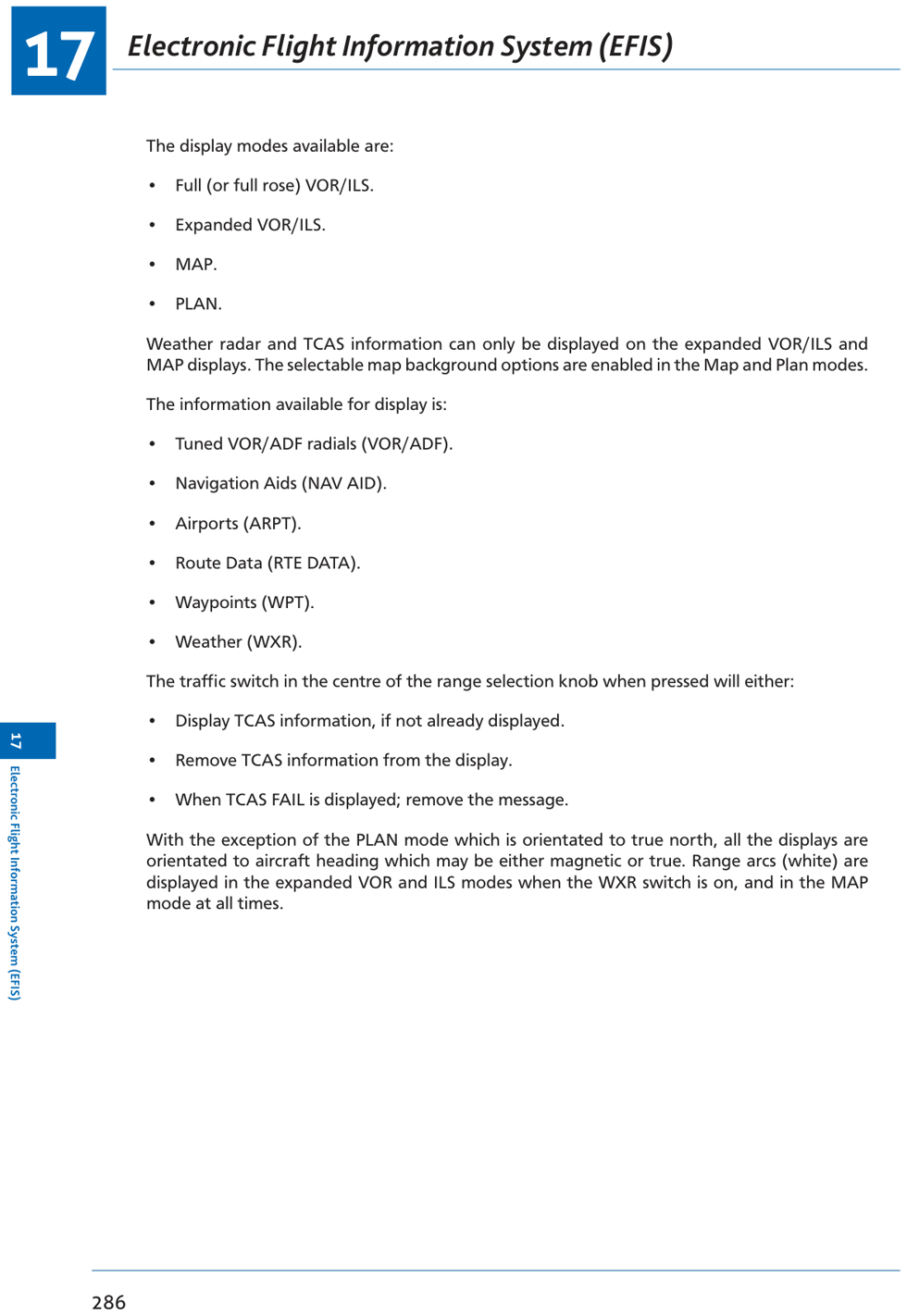 EHSI mode options — Full Rose VOR, Expanded VOR, Full Rose ILS, Expanded ILS, MAP, PLAN
