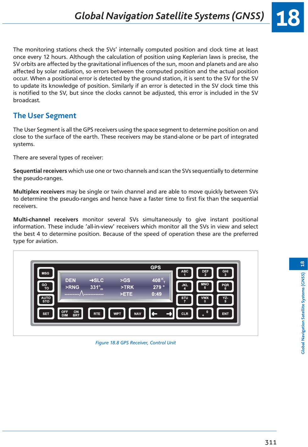 Fig 18.20: EGNOS segments — reference stations, regional control stations, master control, geostationary SVs