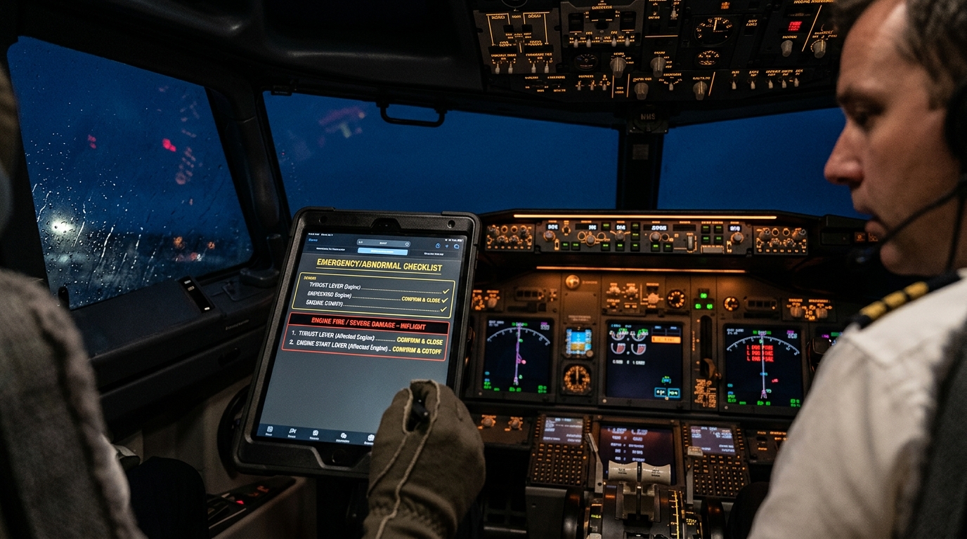 Commercial airliner cockpit during a distress situation