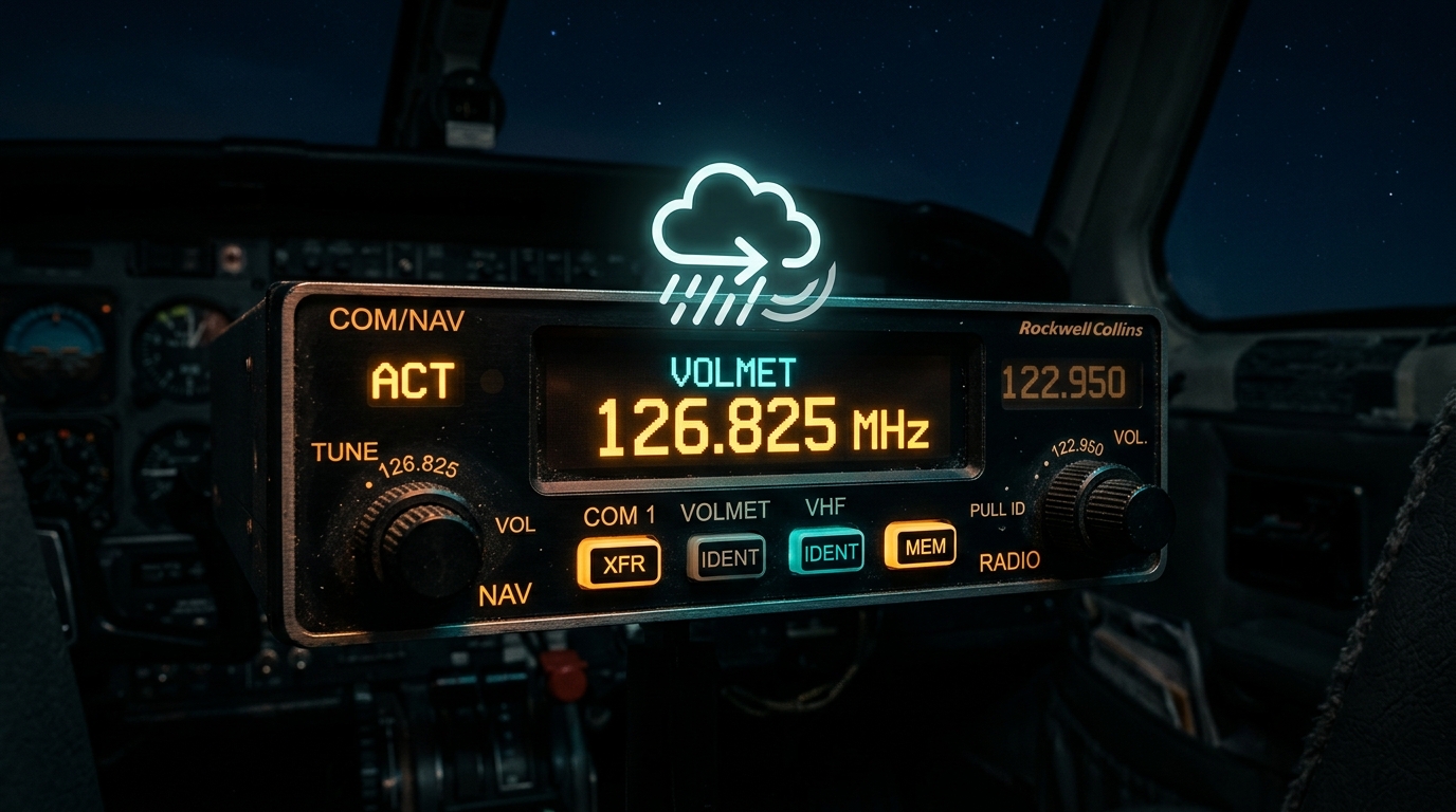 Aviation radio receiver tuned to a VOLMET frequency
