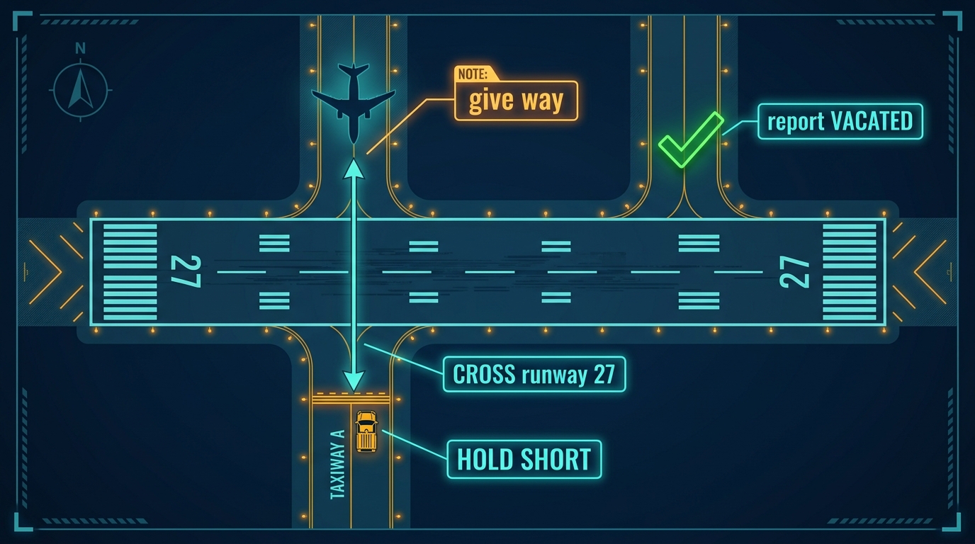 Vehicle phraseology - hold short, cross, report vacated