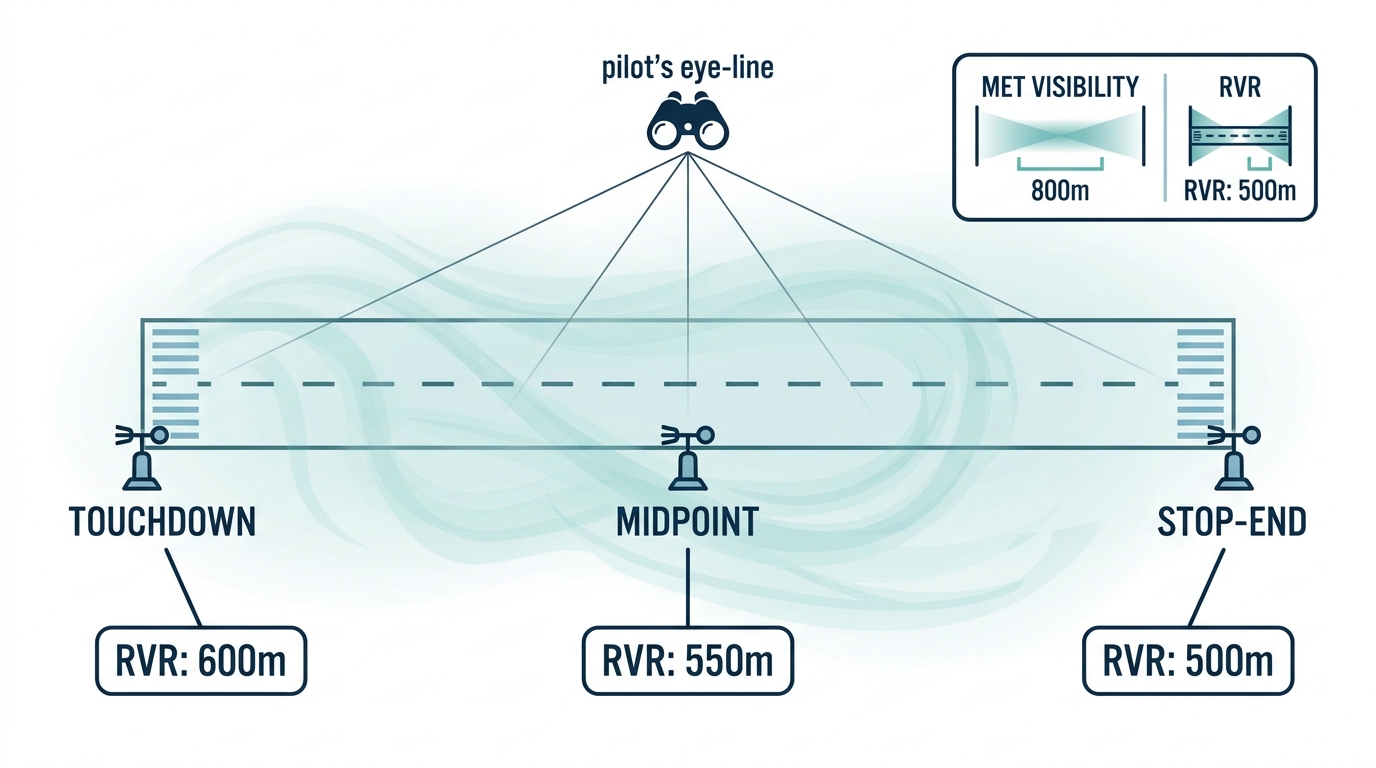 RVR along the runway - Touchdown, Midpoint, Stop-end